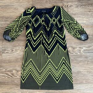 Enfocus Studio Women's Size 8 Chevron Pattern Green & Navy Shift Dress